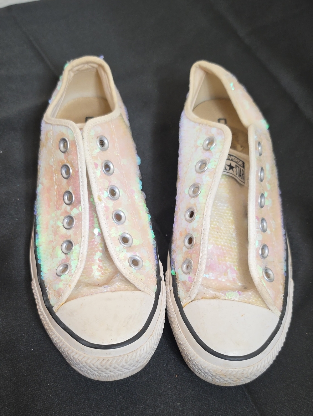 Sequin Slip-On Low Top Sneakers in Iridescent Pink